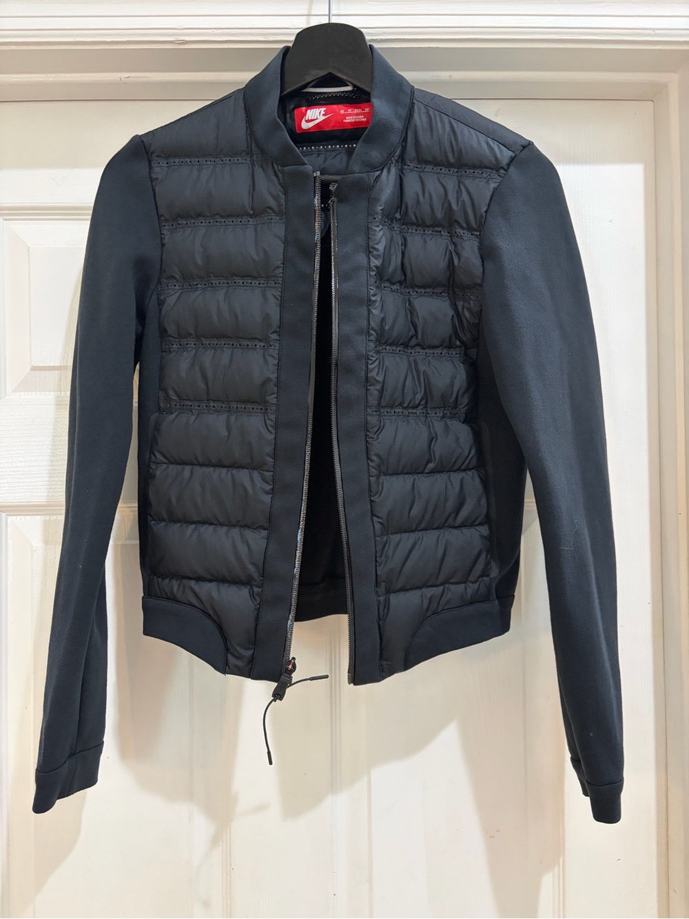 Nike Black Quilted Sleeve-Panel Bomber Jacket size Women XS lightweight